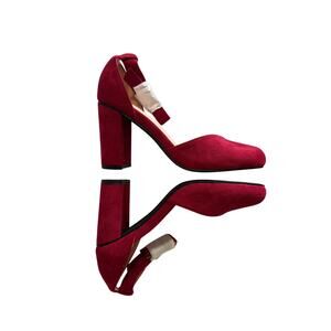 Wine Red Suede Slingback Heels - Pointed Toe Block Heel Ankle Strap Pumps Sz 5